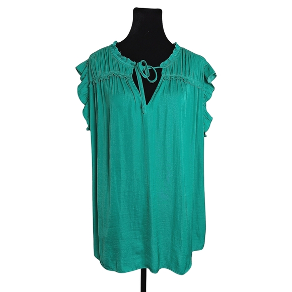 JOIE Green Sleeveless Ruffle Blouse Size 2X - Picture 1 of 10